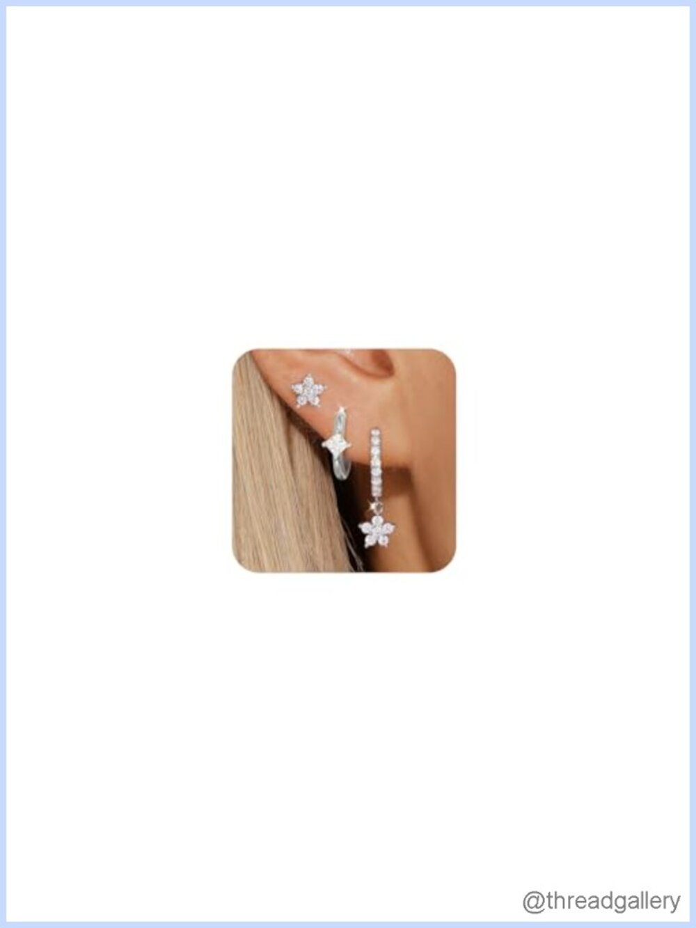 925 Sterling Silver CZ Ear Stack Set 3 Pairs Huggie Hoop Stud Dangle Earrings
